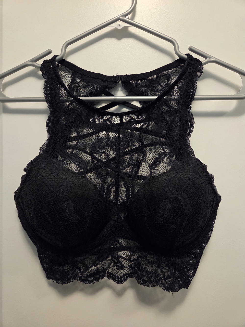 La SENZA Black Lace High-Neck Bralette with Crisscross Detail Bra Top